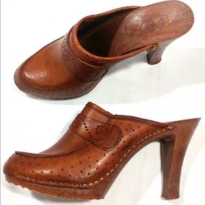 Leather Mule Heels Clogs Fits Like 8 Made Italy